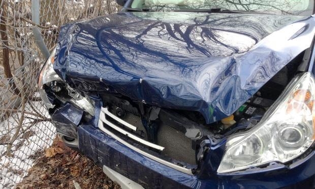 Blue vehicle after an automobile accident